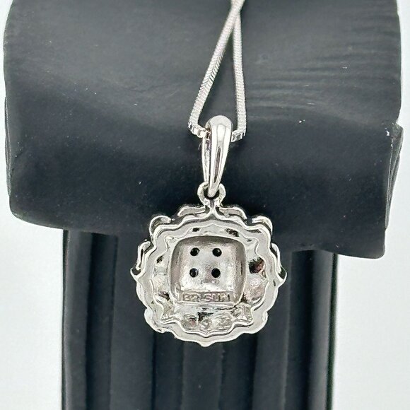 Beautiful  Black and White Diamond Cluster Pendant with Sterling Chain - Picture 6 of 8